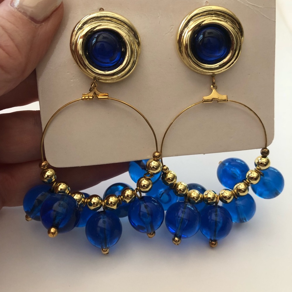 Hoop Blue Bead Earrings